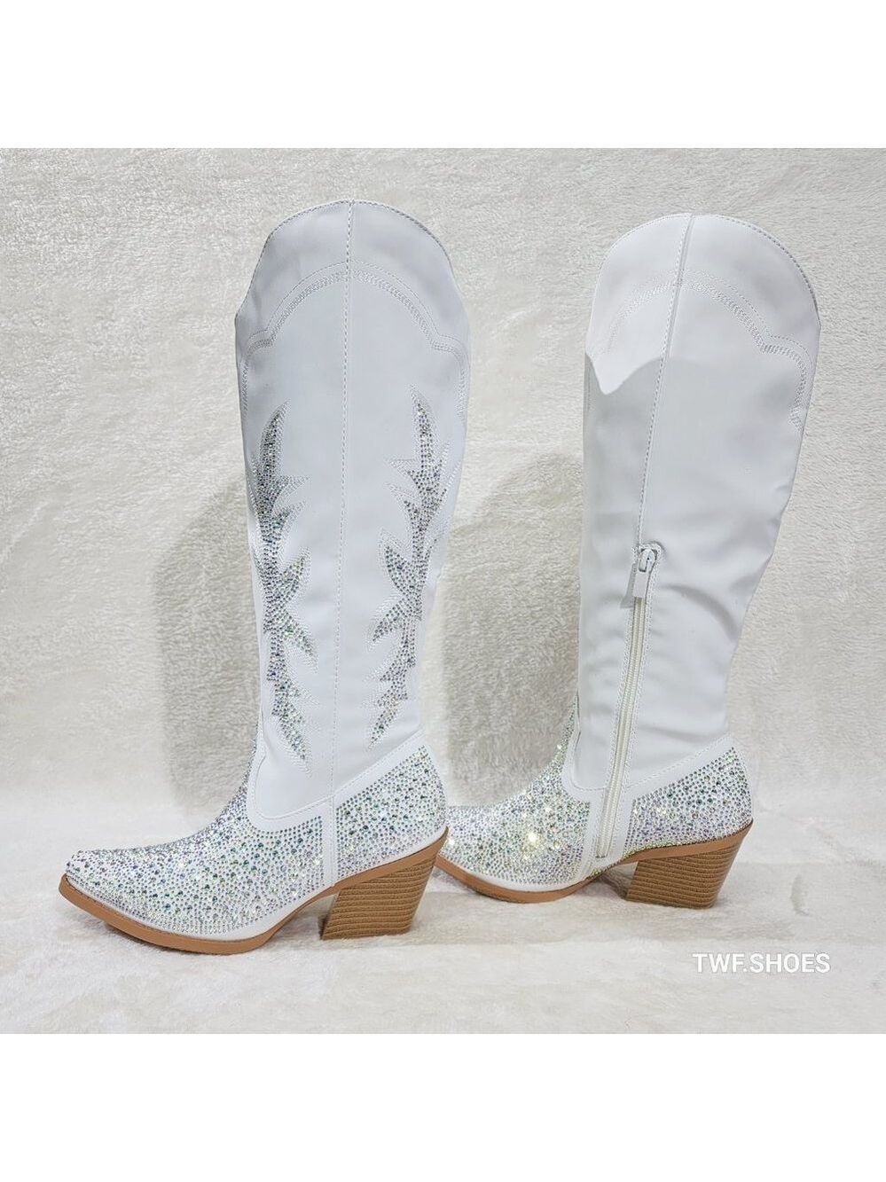 Crystal White Multi Sparkle Rhinestones Country Glam Western Cowgirl Knee Boots
